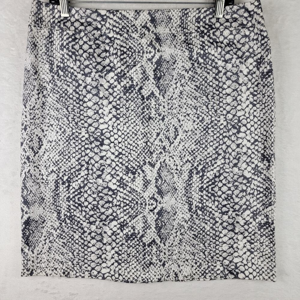 Sz 12 Knee Snakeskin Skirt Straight Animal Print Pocket Stretch Zip Slit Casual